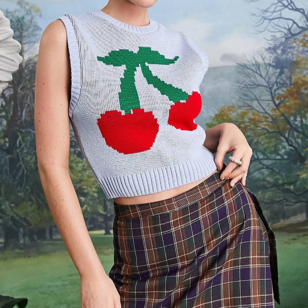 Collusion - Knit Cherry Sweater Vest Top - New